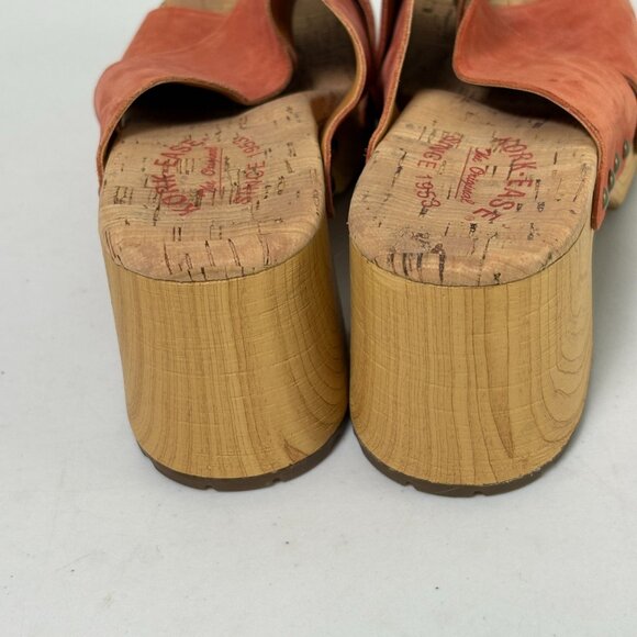 Kork Ease Tatum Leather Wooden Block Heel Slip On Sandal Size 8 Orange Clogs - Picture 3 of 10